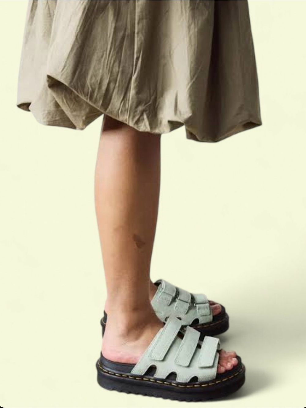 Dr. Martens Raine Platform Slide Sandals Sage Green Suede 3-Strap